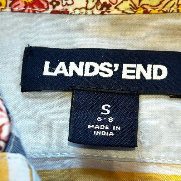 Lands End 100% Cotton Patchwork Button Front Long Sleeve Belted Small pockets - Picture 10 of 16